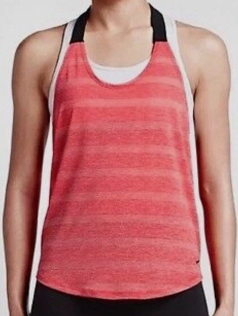 Nike Dri-Fit Tank Top. Heathered Orangy-Red. Light Grey. Black. Stripes. Size L.